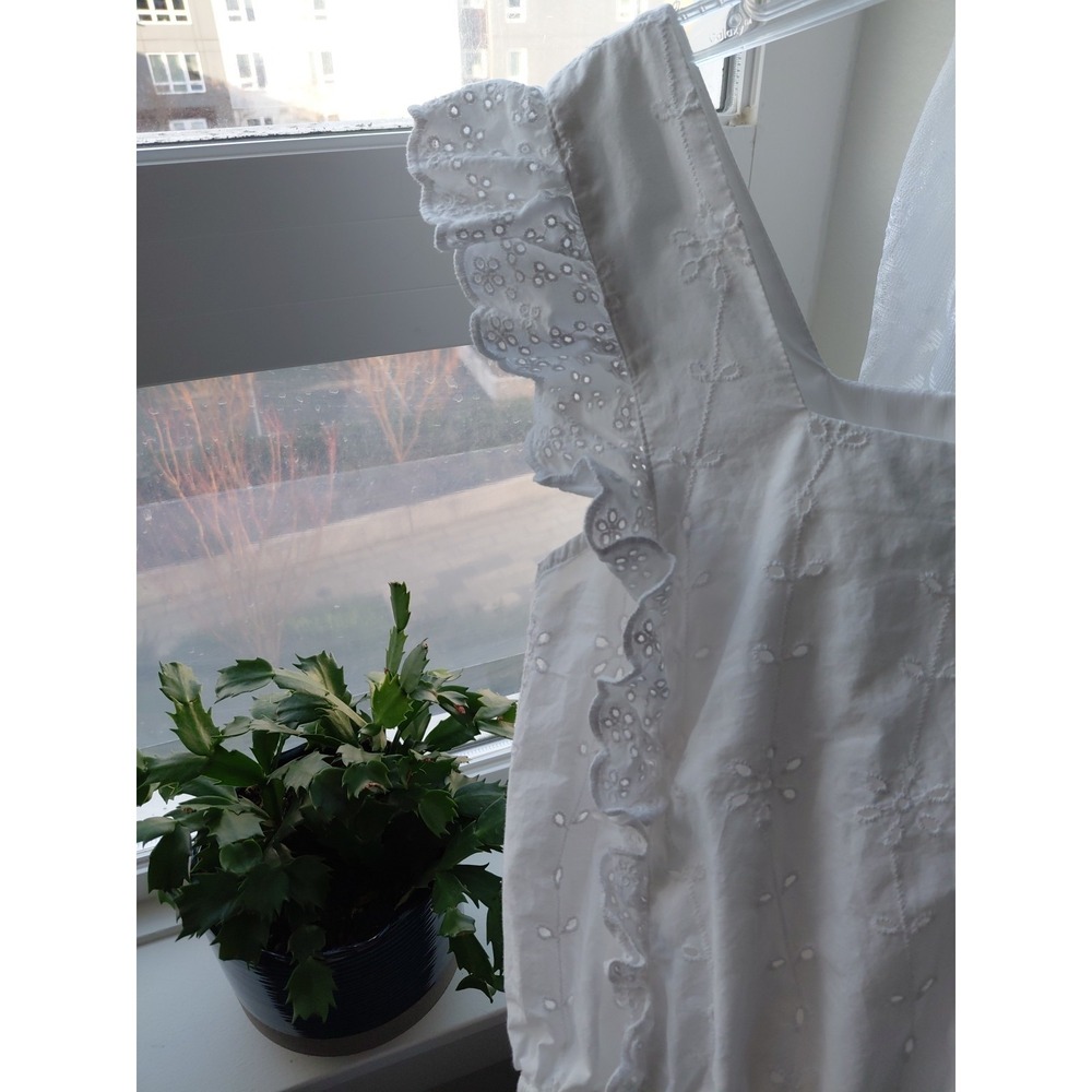 LivLos Angeles White Eyelet Sundress Lined Frilly Boho Y2k Festival Summer Sz L - Picture 3 of 10
